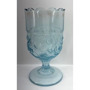 Vintage Blue EAPG Roses Pattern Spooner Vase Pedestal Goblet 6" Pressed Glass